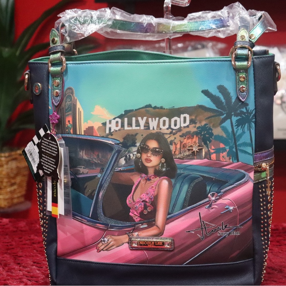 Nicole Lee Pink and Blue Hollywood Tote